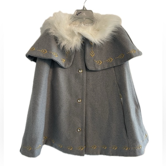 Disney Other - Disney Frozen II Gray Elsa Anna Cape with Faux Fur Collar Girls Size 7/8